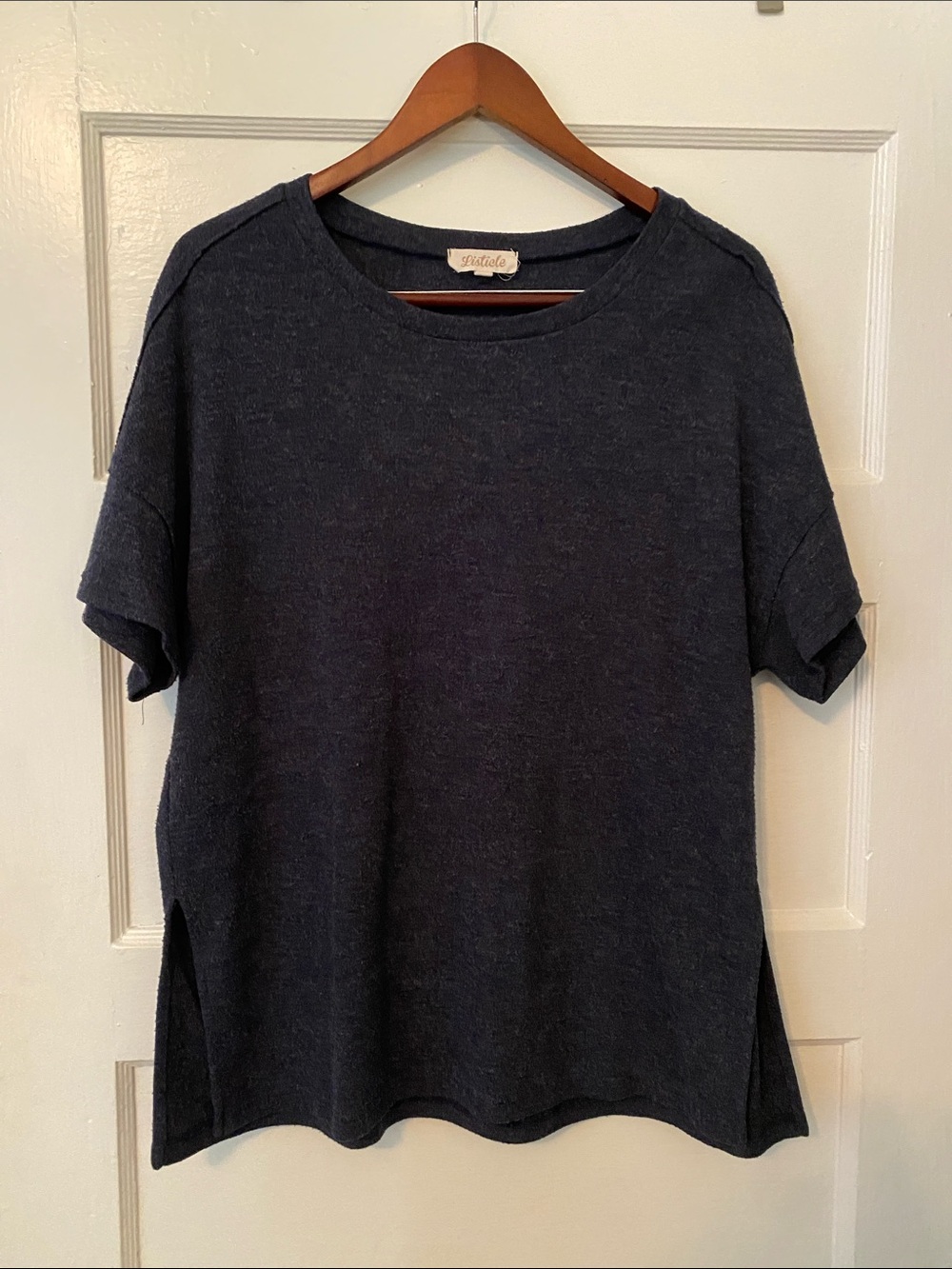 Dark Navy Short Sleeve Relaxed Knit Top
